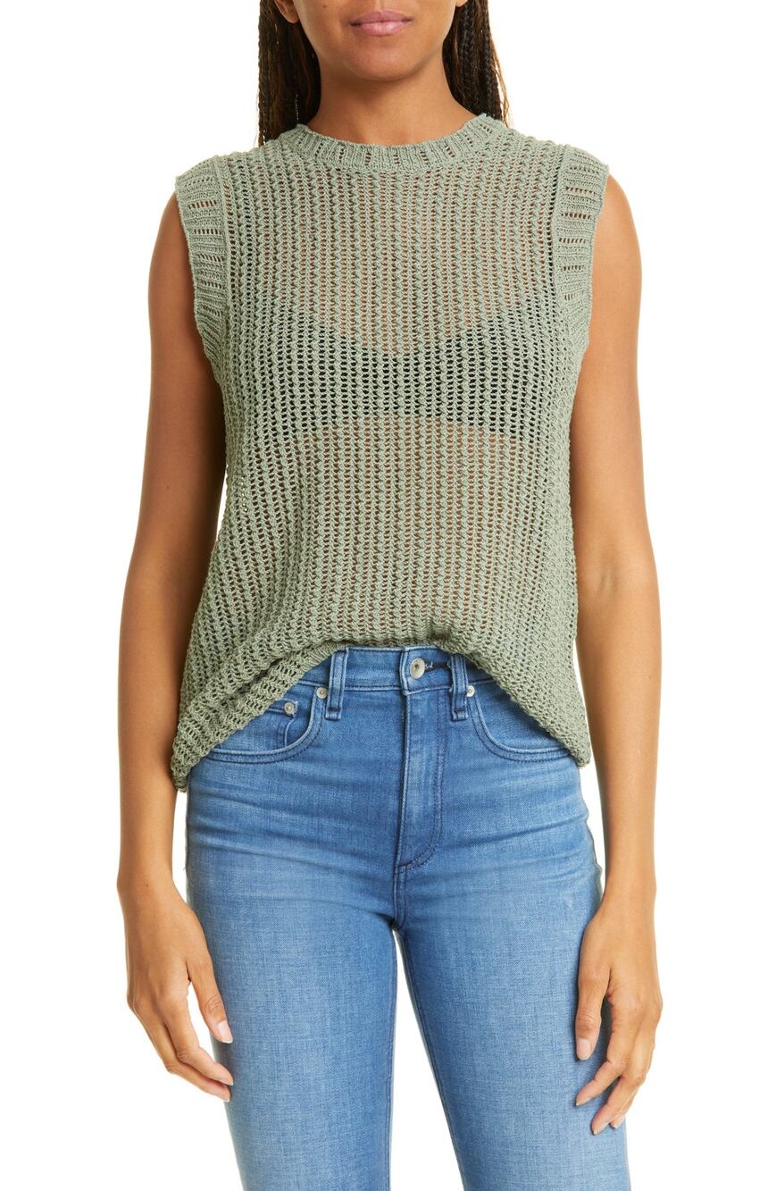 Rag & Bone Semisheer Sage Green Riley Knit Tank Top Size XL